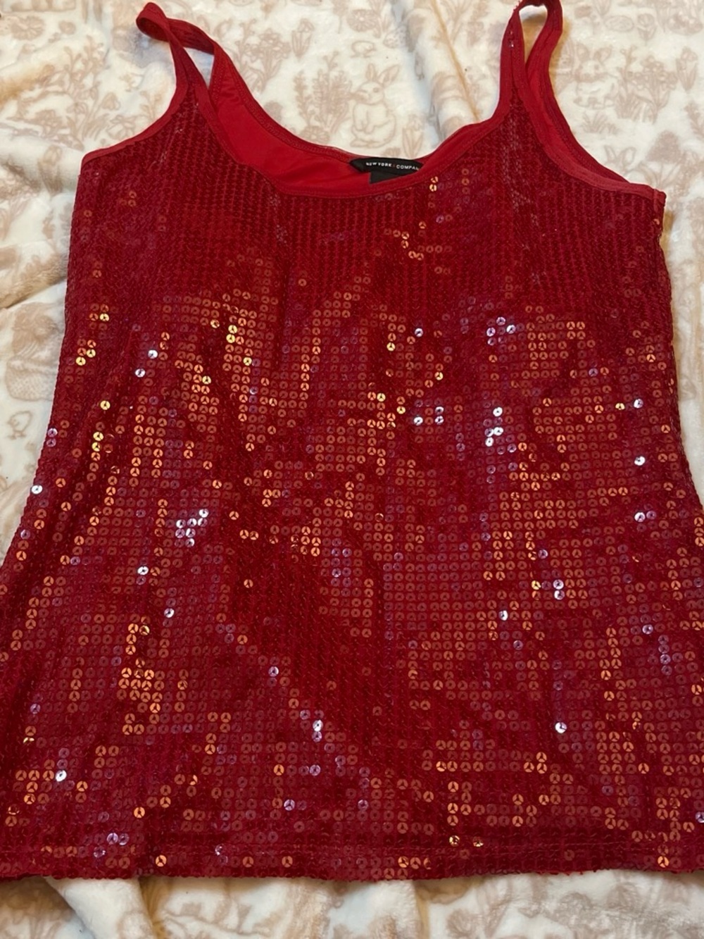 New York & Company Red Sequin Tank Top